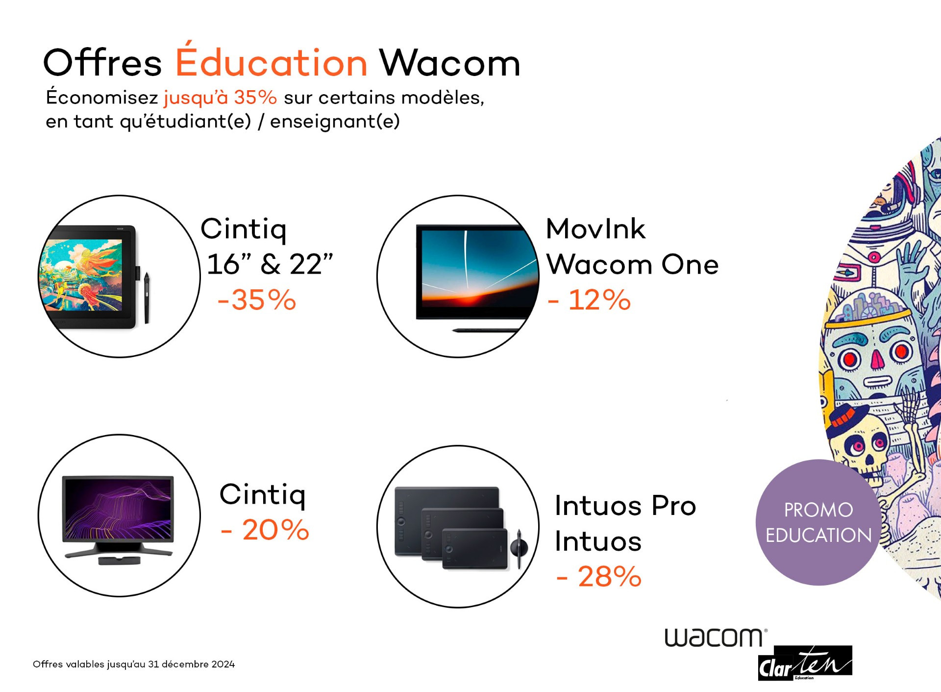 Remise Éducation sur l’achat d’une tablette graphique ou d'un écran interactif Wacom